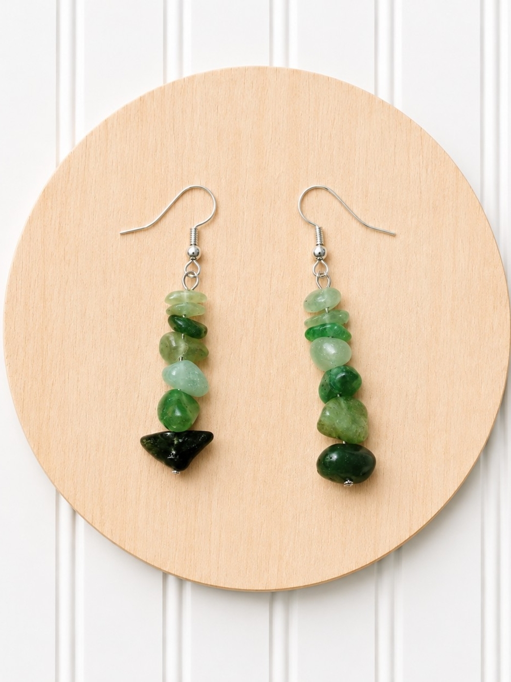 Green Natural Stone Aventurtinee Gemstone Dangle Earrings
